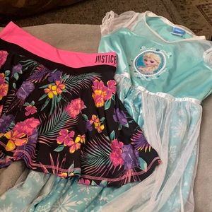 Frozen girls night gown and Justice floral print skirt